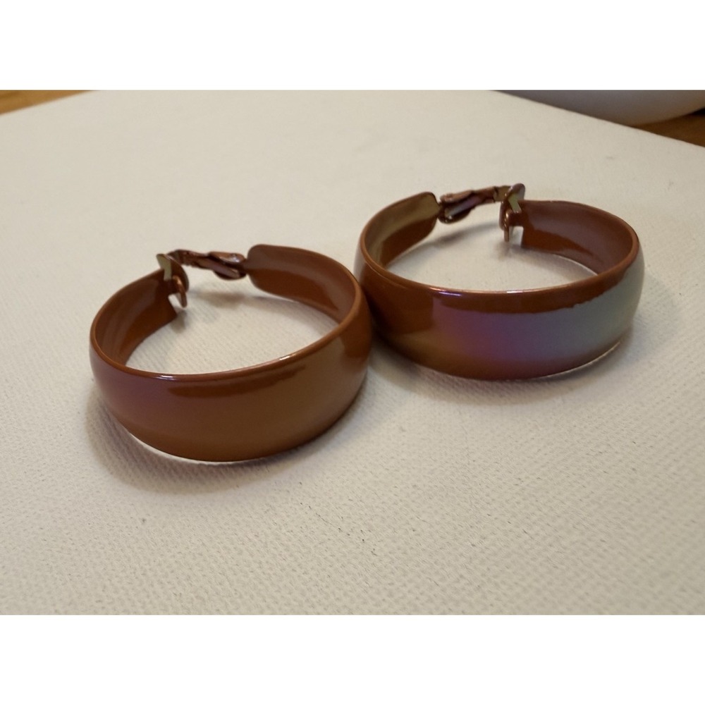 Vintage Brown Clip On Hoop Earrings Retro 80s Costume Jewelry Round